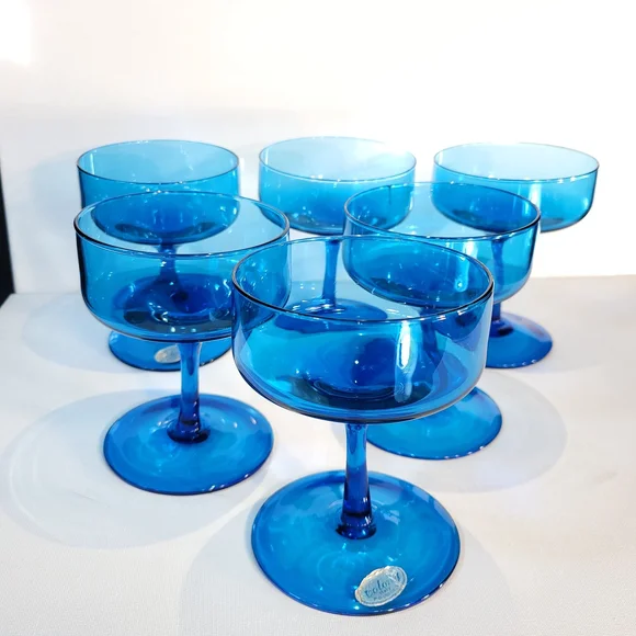 Mid-Century Aqua Blue Glass Coupes - Picture 9 of 9